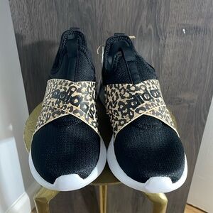 Adidas Women's Black and Leopard Slip-On Sneakers